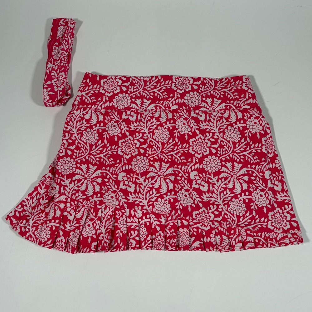 Sigrid Olsen Golf Tennis Outfit Set Pink Floral Top L Skort M Headband - Picture 6 of 9
